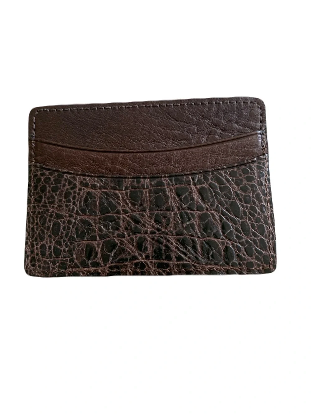 Made in USA Brown Crocodile Embossed Leather 5 Pocket Credit Card Case Holder